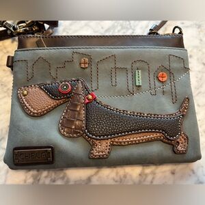 Chala Vegan Leather Dachshund Crossbody Wristlet Convertible Bag
